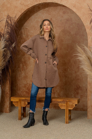 Oversized Fleece Collared Button Up Shacket-[option4]-[option5]-[option6]-[option7]-[option8]-Womens-Clothing-Shop