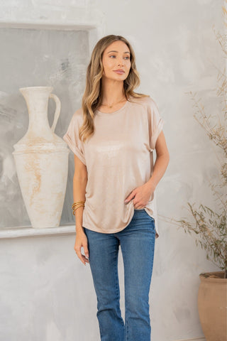 Shimmer Cuffed Top in Taupe-[option4]-[option5]-[option6]-[option7]-[option8]-Womens-Clothing-Shop