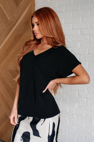 Frequently Asked Questions V-Neck Top in Black-[option4]-[option5]-[option6]-[option7]-[option8]-Womens-Clothing-Shop