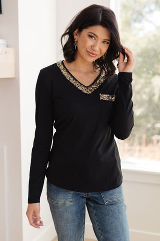 Glitter Lining Long Sleeve V-Neck Top-[option4]-[option5]-[option6]-[option7]-[option8]-Womens-Clothing-Shop