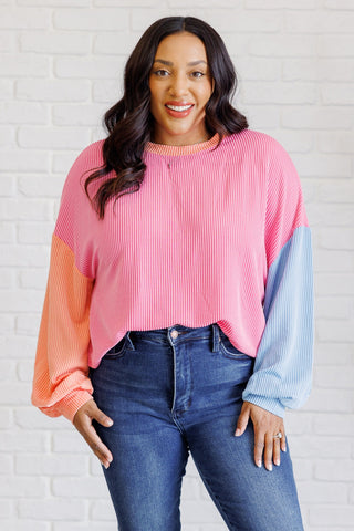 Hit Me With Your Best Shot Colorblock Top in Bright Pink-[option4]-[option5]-[option6]-[option7]-[option8]-Womens-Clothing-Shop