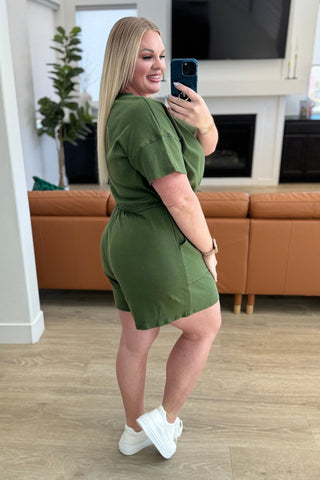 Short Sleeve V-Neck Romper in Army Green-[option4]-[option5]-[option6]-[option7]-[option8]-Womens-Clothing-Shop