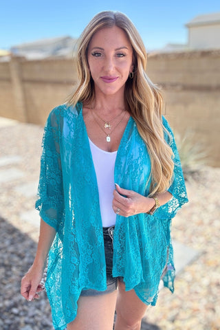 Good Days Ahead Lace Kimono In Teal-[option4]-[option5]-[option6]-[option7]-[option8]-Womens-Clothing-Shop