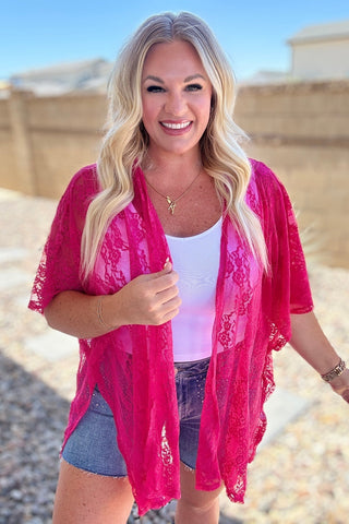 Good Days Ahead Lace Kimono In Fuchsia-[option4]-[option5]-[option6]-[option7]-[option8]-Womens-Clothing-Shop