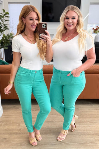 Bridgette High Rise Garment Dyed Slim Jeans in Aquamarine-[option4]-[option5]-[option6]-[option7]-[option8]-Womens-Clothing-Shop