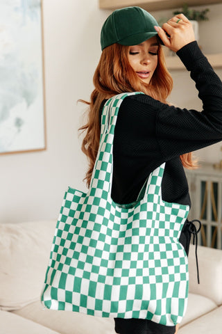 Checkerboard Lazy Wind Big Bag in Green & White-OS-[option4]-[option5]-[option6]-[option7]-[option8]-Womens-Clothing-Shop