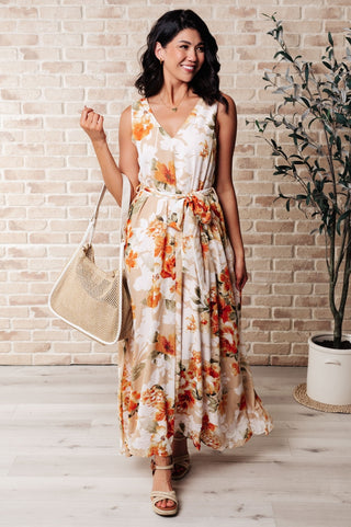 It's All Sunshine V-Neck Floral Dress in Orange-[option4]-[option5]-[option6]-[option7]-[option8]-Womens-Clothing-Shop