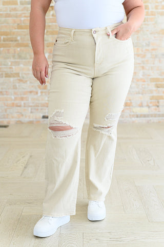 Selena High Rise Distressed 90's Straight Jeans in Bone-[option4]-[option5]-[option6]-[option7]-[option8]-Womens-Clothing-Shop