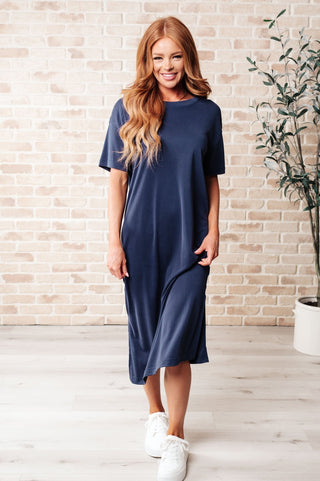 Keeping It Chill Drop Shoulder Maxi Dress in Dark Night-[option4]-[option5]-[option6]-[option7]-[option8]-Womens-Clothing-Shop