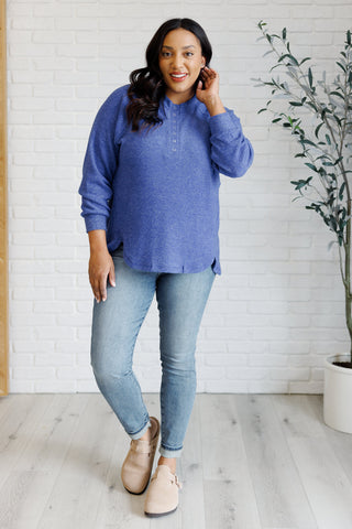 Keeping it Real Brushed Melange Hacci Long Sleeve Tee in Bright Blue-[option4]-[option5]-[option6]-[option7]-[option8]-Womens-Clothing-Shop