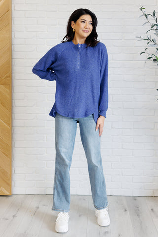 Keeping it Real Brushed Melange Hacci Long Sleeve Tee in Bright Blue-[option4]-[option5]-[option6]-[option7]-[option8]-Womens-Clothing-Shop