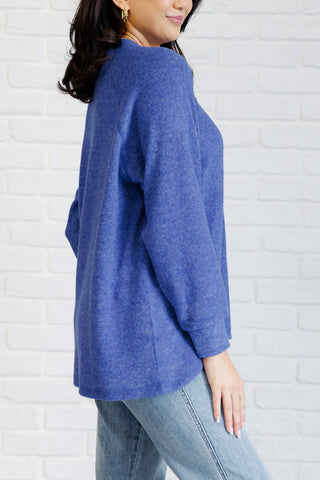 Keeping it Real Brushed Melange Hacci Long Sleeve Tee in Bright Blue-[option4]-[option5]-[option6]-[option7]-[option8]-Womens-Clothing-Shop