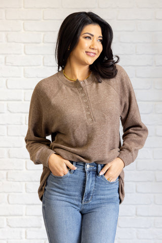 Keeping it Real Brushed Melange Hacci Long Sleeve Tee in Mocha-[option4]-[option5]-[option6]-[option7]-[option8]-Womens-Clothing-Shop