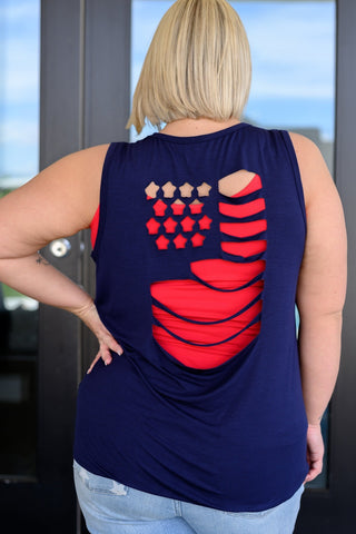 Land of the Free Tank in Navy-[option4]-[option5]-[option6]-[option7]-[option8]-Womens-Clothing-Shop