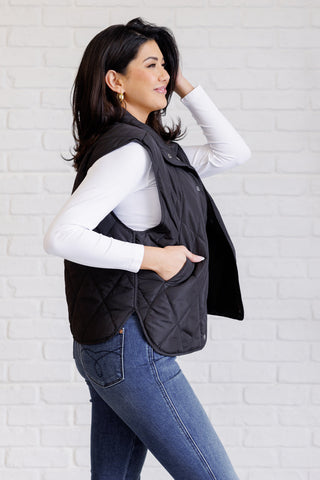 Layering Queen Quilted Puffer Vest in Black-[option4]-[option5]-[option6]-[option7]-[option8]-Womens-Clothing-Shop