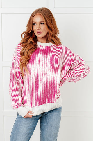 Least High Maintenance Contrast Trim Sweater in Pink-[option4]-[option5]-[option6]-[option7]-[option8]-Womens-Clothing-Shop