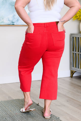 Lisa High Rise Control Top Wide Leg Crop Jeans in Red-[option4]-[option5]-[option6]-[option7]-[option8]-Womens-Clothing-Shop