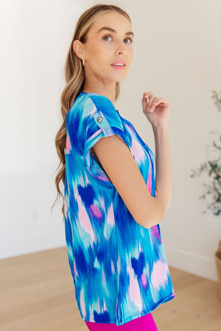 Lizzy Cap Sleeve Top in Royal Brush Strokes-[option4]-[option5]-[option6]-[option7]-[option8]-Womens-Clothing-Shop