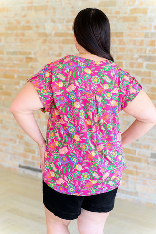 Lizzy Cap Sleeve Top in Fuchsia and Green Floral Paisley-[option4]-[option5]-[option6]-[option7]-[option8]-Womens-Clothing-Shop