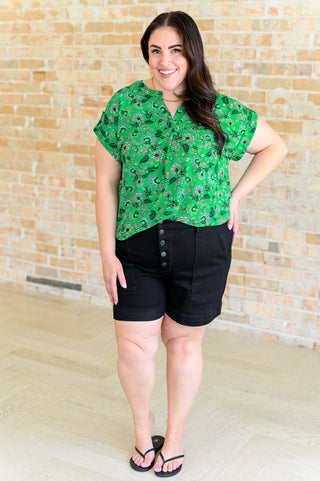 Lizzy Cap Sleeve Top in Green and Black Floral-[option4]-[option5]-[option6]-[option7]-[option8]-Womens-Clothing-Shop