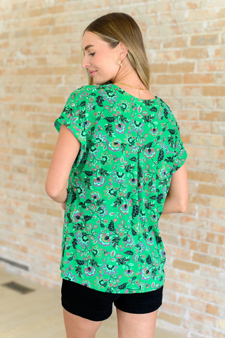 Lizzy Cap Sleeve Top in Green and Black Floral-[option4]-[option5]-[option6]-[option7]-[option8]-Womens-Clothing-Shop