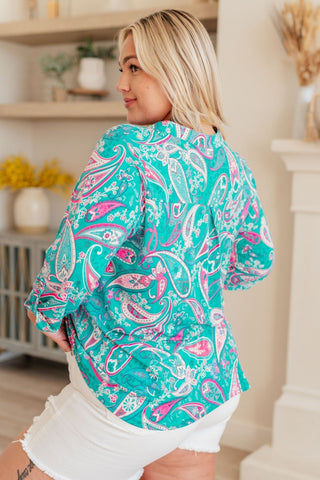 Lizzy Top in Aqua and Pink Paisley-[option4]-[option5]-[option6]-[option7]-[option8]-Womens-Clothing-Shop