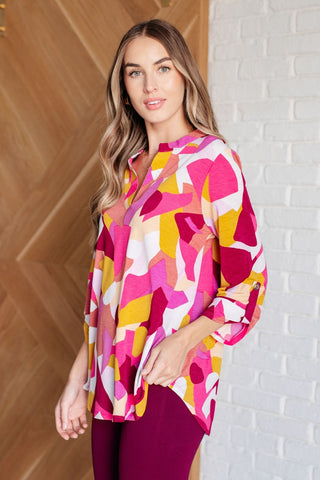 Lizzy Top in Magenta and Mustard Abstract-[option4]-[option5]-[option6]-[option7]-[option8]-Womens-Clothing-Shop