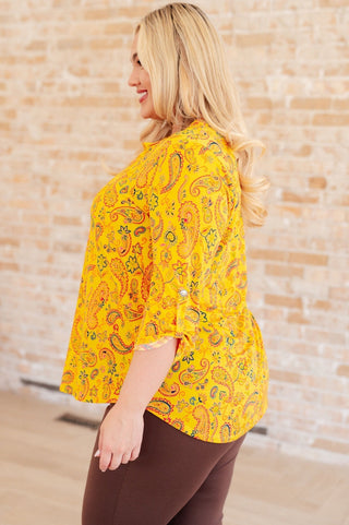 Lizzy Top in Yellow and Navy Paisley-[option4]-[option5]-[option6]-[option7]-[option8]-Womens-Clothing-Shop