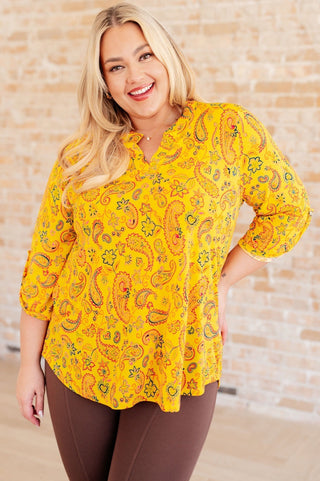 Lizzy Top in Yellow and Navy Paisley-[option4]-[option5]-[option6]-[option7]-[option8]-Womens-Clothing-Shop