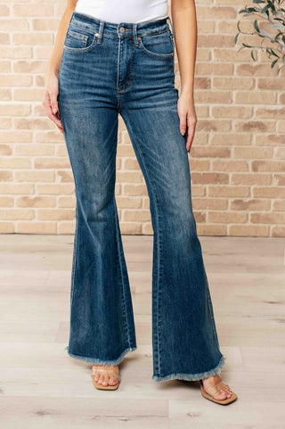 Miley High Waist Control Top Frayed Hem Flare Jeans-[option4]-[option5]-[option6]-[option7]-[option8]-Womens-Clothing-Shop