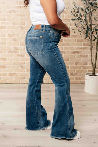 Miley High Waist Control Top Frayed Hem Flare Jeans-[option4]-[option5]-[option6]-[option7]-[option8]-Womens-Clothing-Shop