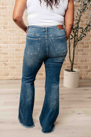 Miley High Waist Control Top Frayed Hem Flare Jeans-[option4]-[option5]-[option6]-[option7]-[option8]-Womens-Clothing-Shop