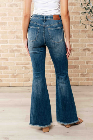 Miley High Waist Control Top Frayed Hem Flare Jeans-[option4]-[option5]-[option6]-[option7]-[option8]-Womens-Clothing-Shop