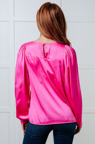 Not Exaggerating Satin Puff Sleeve Blouse-[option4]-[option5]-[option6]-[option7]-[option8]-Womens-Clothing-Shop