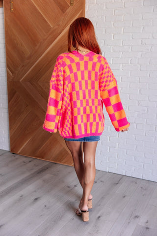 Noticed in Neon Checkered Cardigan in Pink and Orange-[option4]-[option5]-[option6]-[option7]-[option8]-Womens-Clothing-Shop