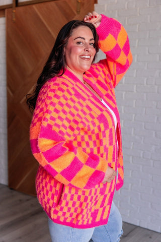 Noticed in Neon Checkered Cardigan in Pink and Orange-[option4]-[option5]-[option6]-[option7]-[option8]-Womens-Clothing-Shop