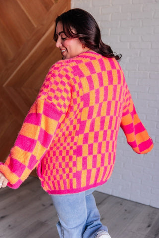 Noticed in Neon Checkered Cardigan in Pink and Orange-[option4]-[option5]-[option6]-[option7]-[option8]-Womens-Clothing-Shop