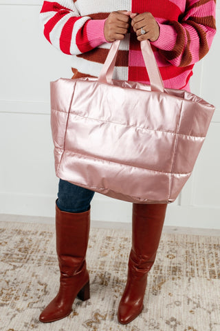 One More Thing Puffy Quilted Waterproof Tote in Pink-OS-[option4]-[option5]-[option6]-[option7]-[option8]-Womens-Clothing-Shop