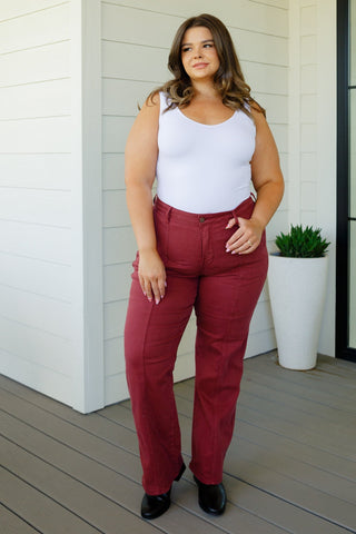 Phoebe High Rise Front Seam Straight Jeans in Burgundy-[option4]-[option5]-[option6]-[option7]-[option8]-Womens-Clothing-Shop