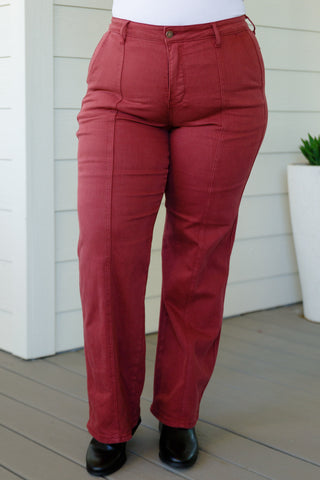 Phoebe High Rise Front Seam Straight Jeans in Burgundy-[option4]-[option5]-[option6]-[option7]-[option8]-Womens-Clothing-Shop