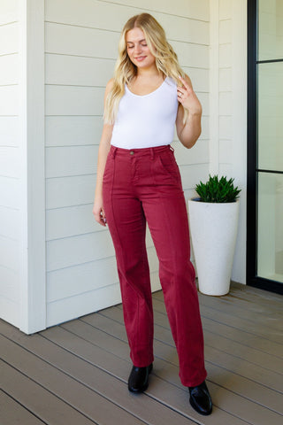 Phoebe High Rise Front Seam Straight Jeans in Burgundy-[option4]-[option5]-[option6]-[option7]-[option8]-Womens-Clothing-Shop