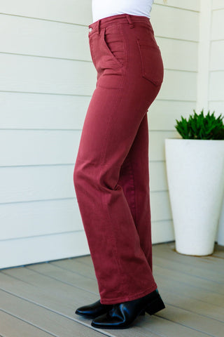 Phoebe High Rise Front Seam Straight Jeans in Burgundy-[option4]-[option5]-[option6]-[option7]-[option8]-Womens-Clothing-Shop