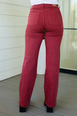 Phoebe High Rise Front Seam Straight Jeans in Burgundy-[option4]-[option5]-[option6]-[option7]-[option8]-Womens-Clothing-Shop