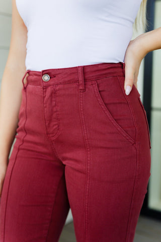 Phoebe High Rise Front Seam Straight Jeans in Burgundy-[option4]-[option5]-[option6]-[option7]-[option8]-Womens-Clothing-Shop