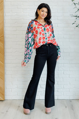 Presupposed Ideas Mixed Print Button Up Blouse-[option4]-[option5]-[option6]-[option7]-[option8]-Womens-Clothing-Shop