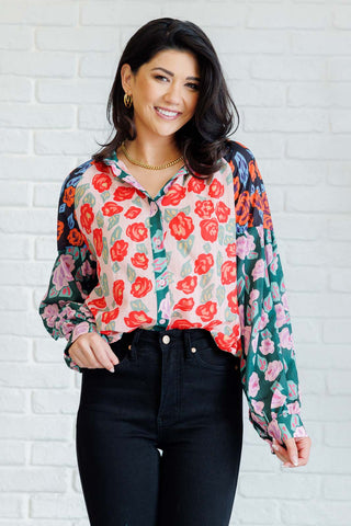 Presupposed Ideas Mixed Print Button Up Blouse-[option4]-[option5]-[option6]-[option7]-[option8]-Womens-Clothing-Shop