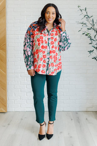 Presupposed Ideas Mixed Print Button Up Blouse-[option4]-[option5]-[option6]-[option7]-[option8]-Womens-Clothing-Shop