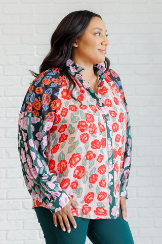 Presupposed Ideas Mixed Print Button Up Blouse-[option4]-[option5]-[option6]-[option7]-[option8]-Womens-Clothing-Shop