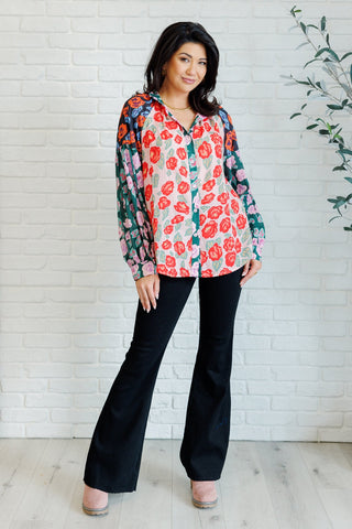 Presupposed Ideas Mixed Print Button Up Blouse-[option4]-[option5]-[option6]-[option7]-[option8]-Womens-Clothing-Shop