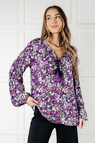 Pulled Together Ditsy Floral Bubble Sleeve Blouse-[option4]-[option5]-[option6]-[option7]-[option8]-Womens-Clothing-Shop